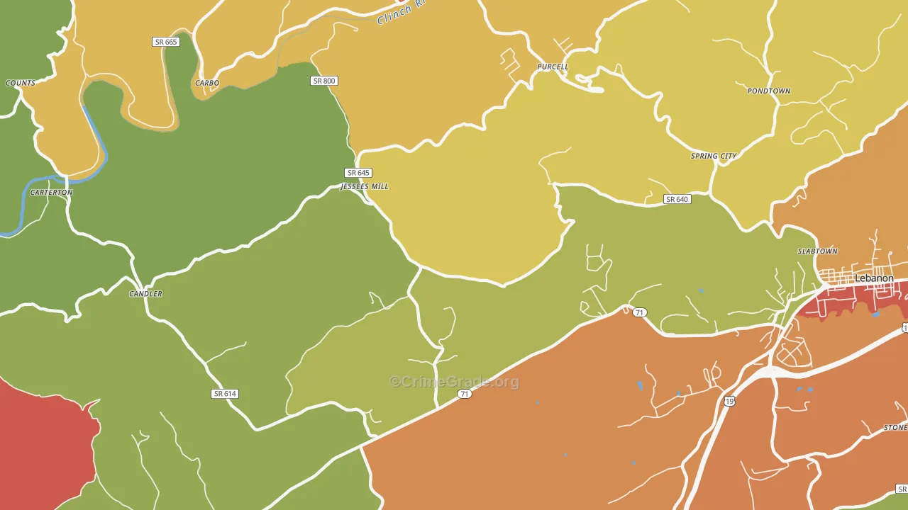 Carbo, VA Map of Robbery Rates