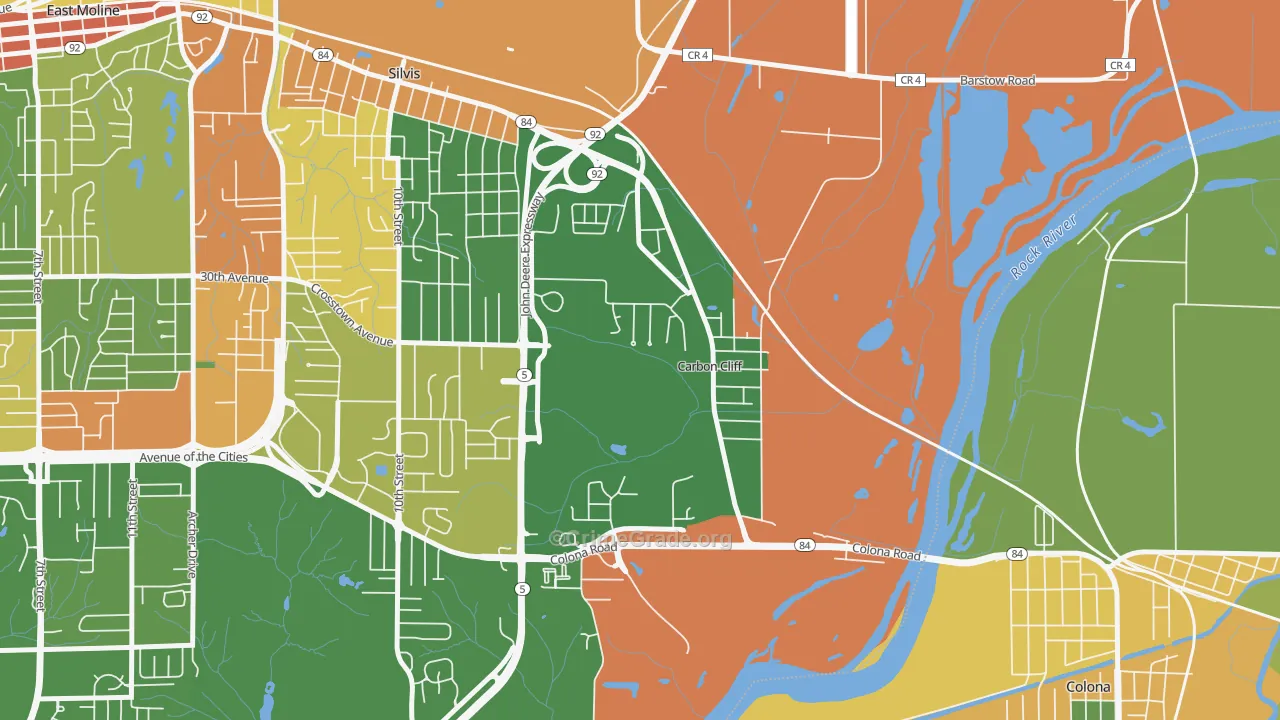 Carbon Cliff, IL Map of Robbery Rates