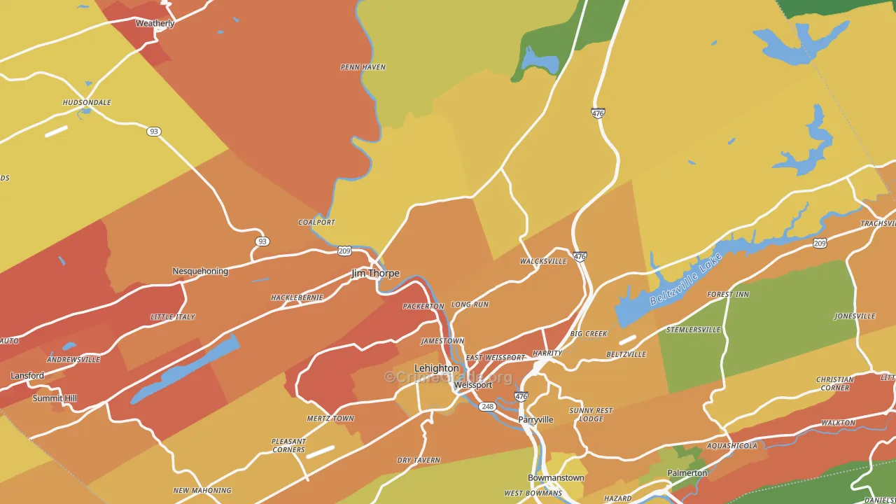 Carbon County, PA Map of Robbery Rates