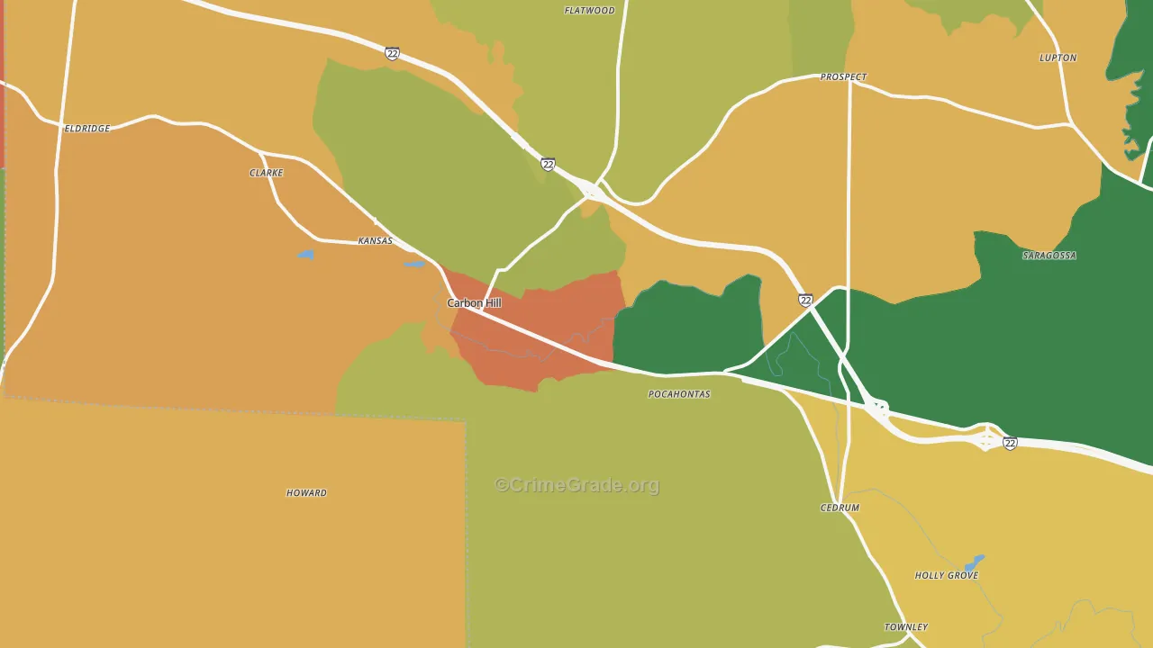 Carbon Hill, AL Map of Robbery Rates