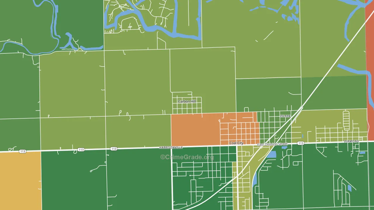 Carbon Hill, IL Map of Robbery Rates