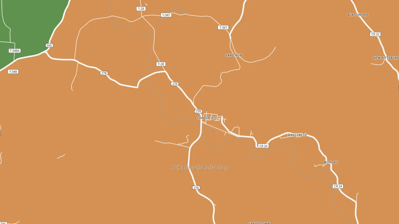 Carbon Hill, OH Map of Robbery Rates