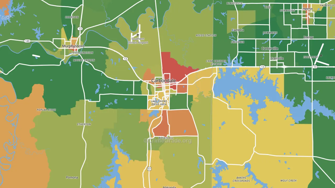 Carbondale, IL Map of Robbery Rates