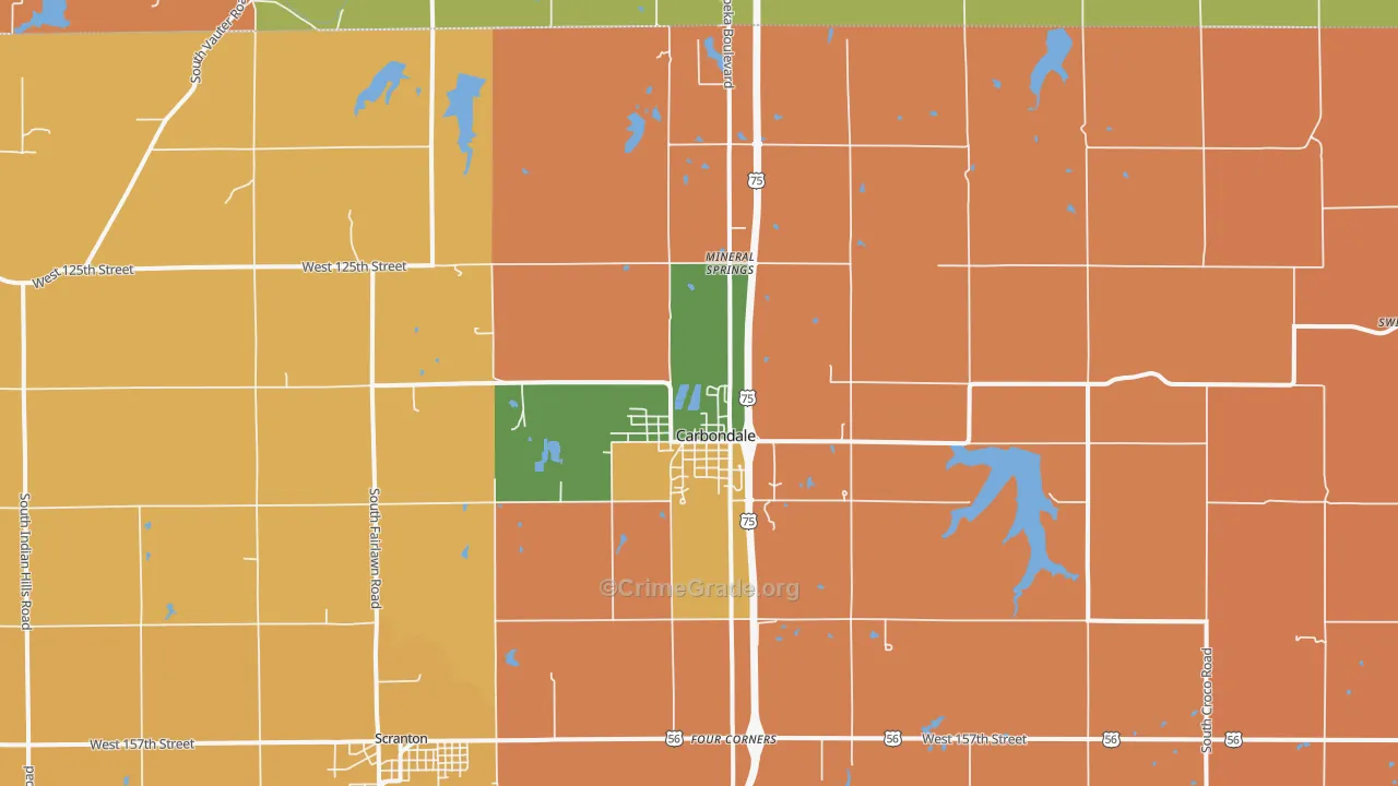 Carbondale, KS Map of Robbery Rates