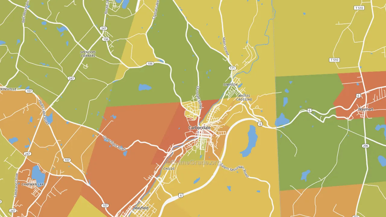 Carbondale, PA Map of Robbery Rates