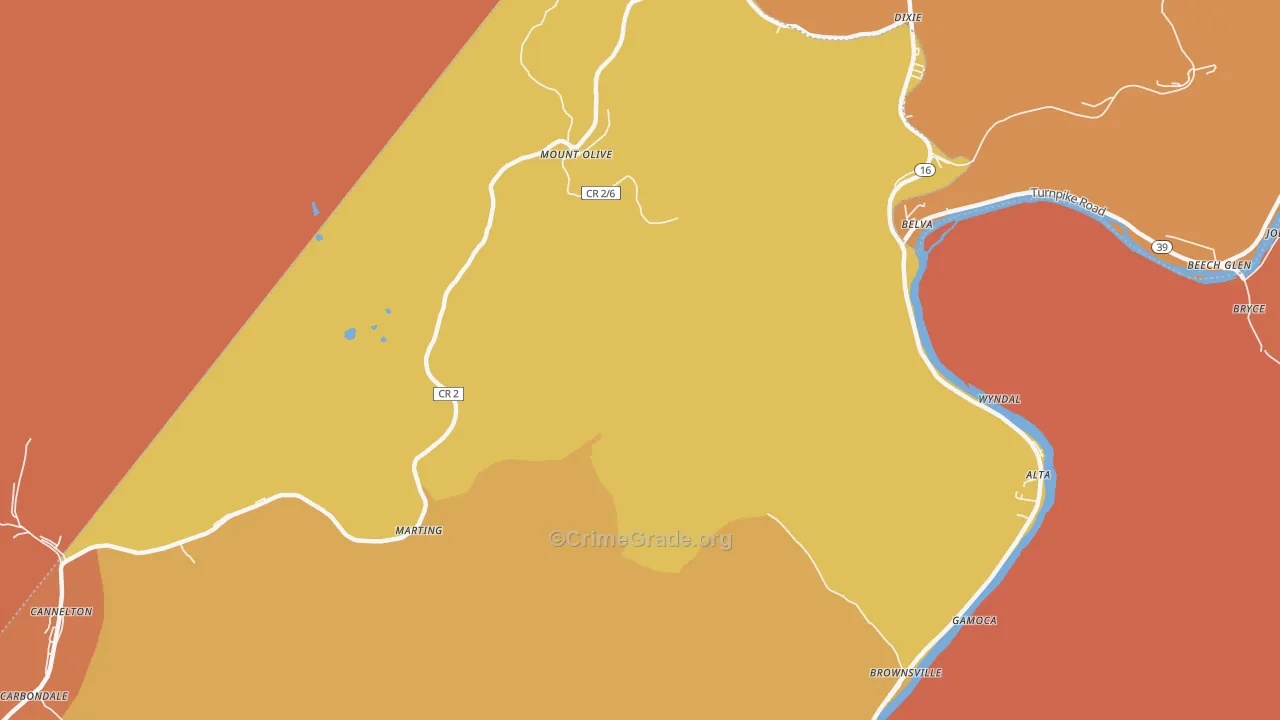 Carbondale, WV Map of Robbery Rates