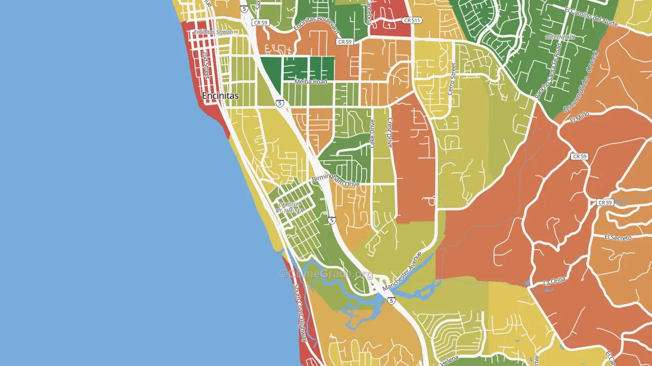 Cardiff By The Sea, CA Map of Robbery Rates