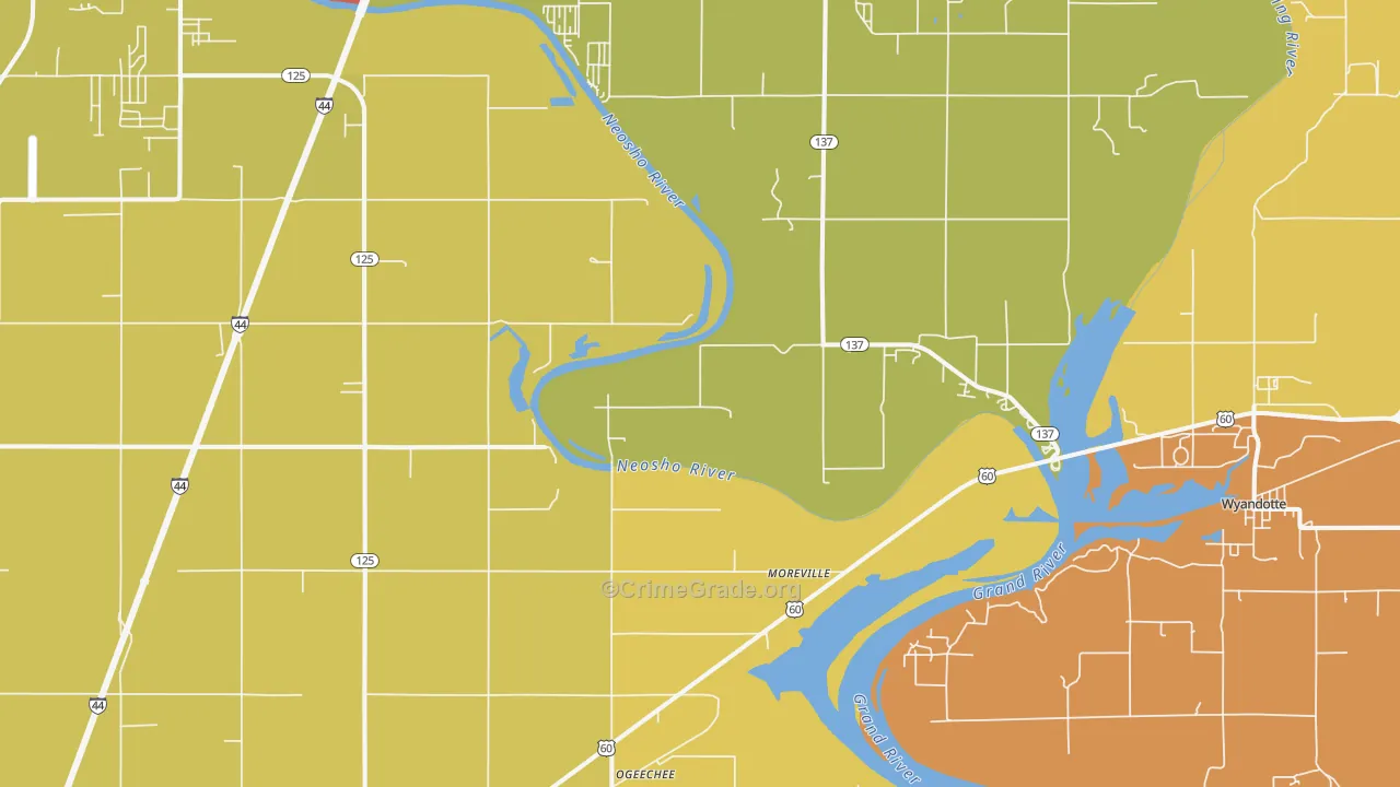 Cardin, OK Map of Robbery Rates