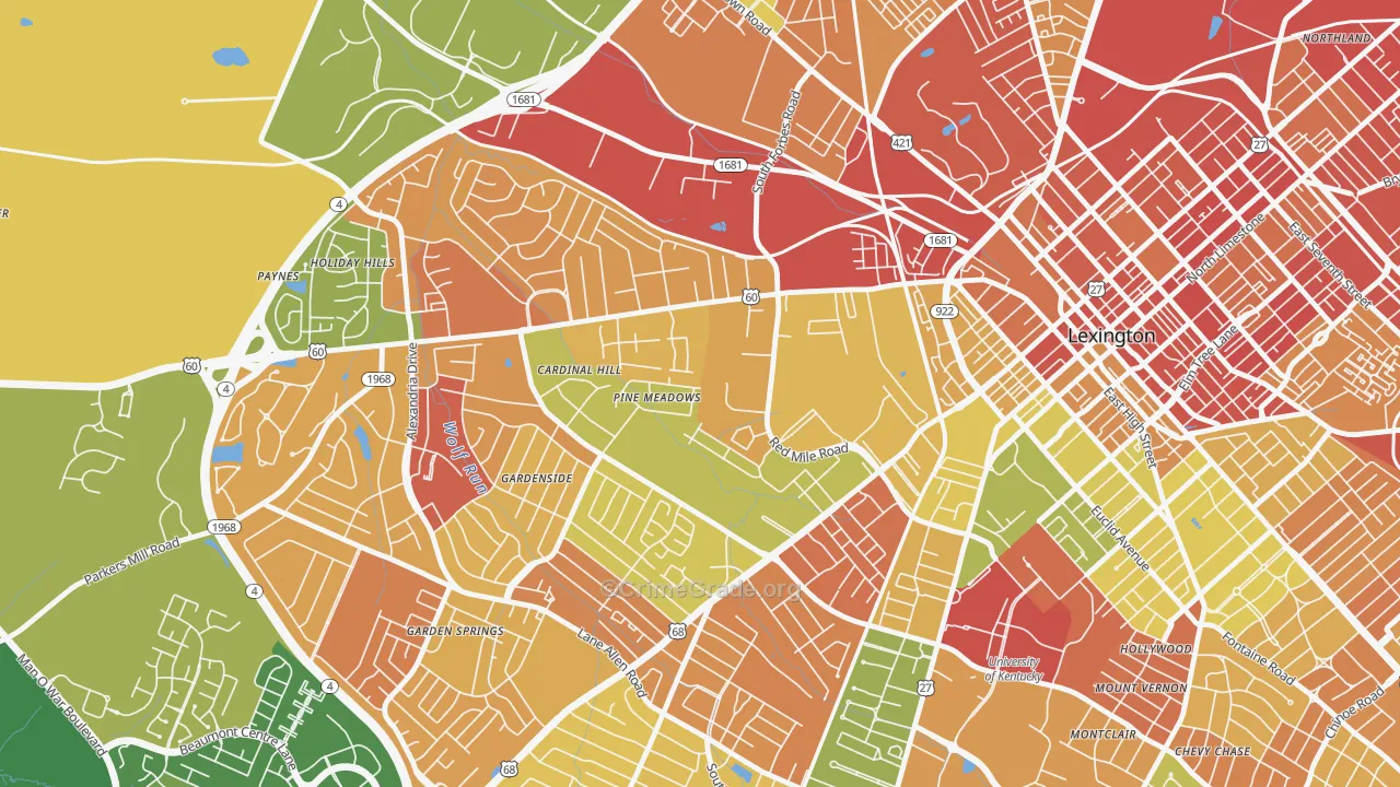 Cardinal Hill-Pine Meadow, Lexington, KY Map of Robbery Rates