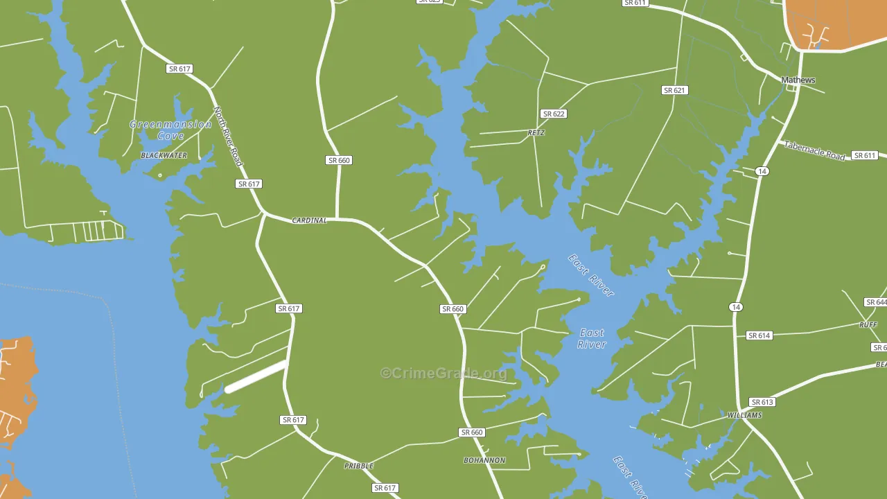 Cardinal, VA Map of Robbery Rates