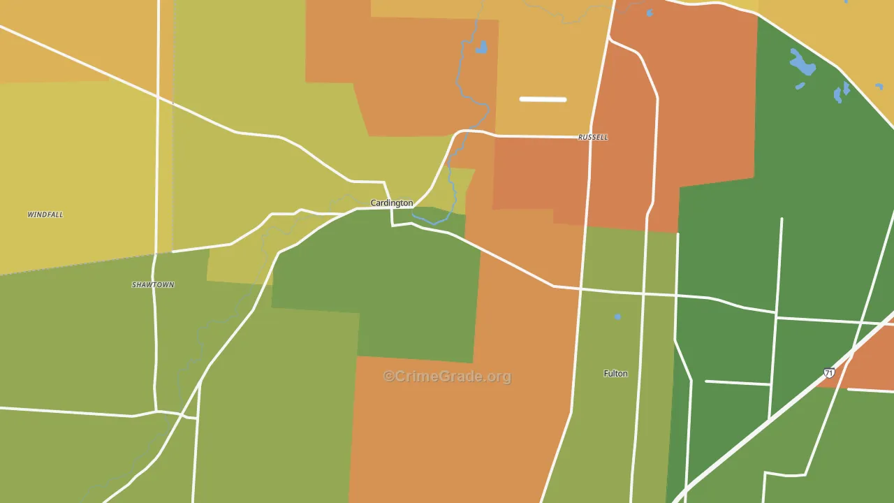 Cardington, OH Map of Robbery Rates
