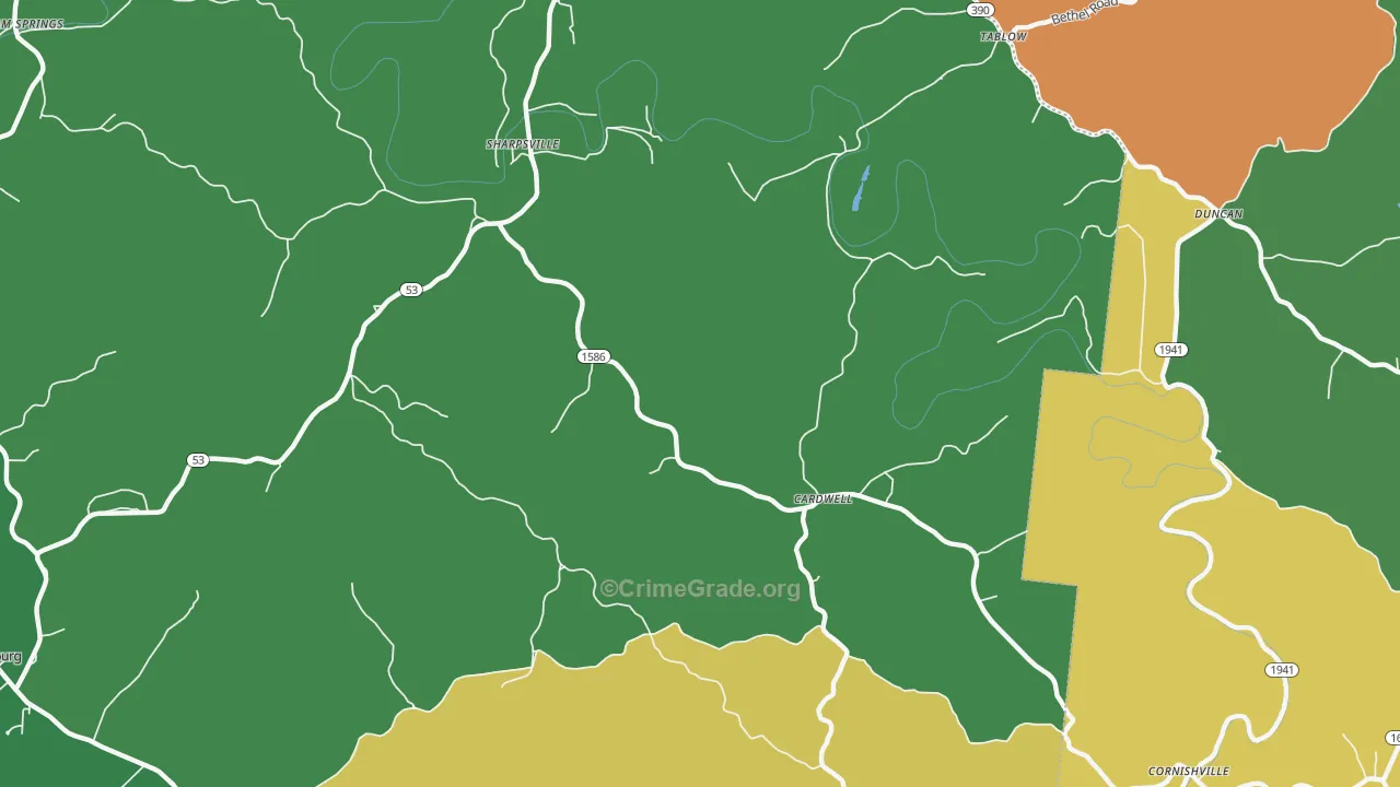 Cardwell, KY Map of Robbery Rates