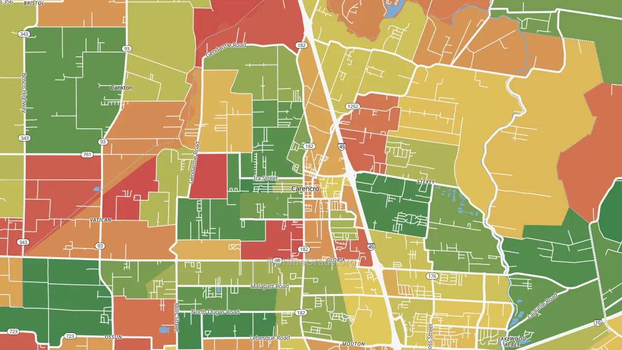Carencro, LA Map of Robbery Rates