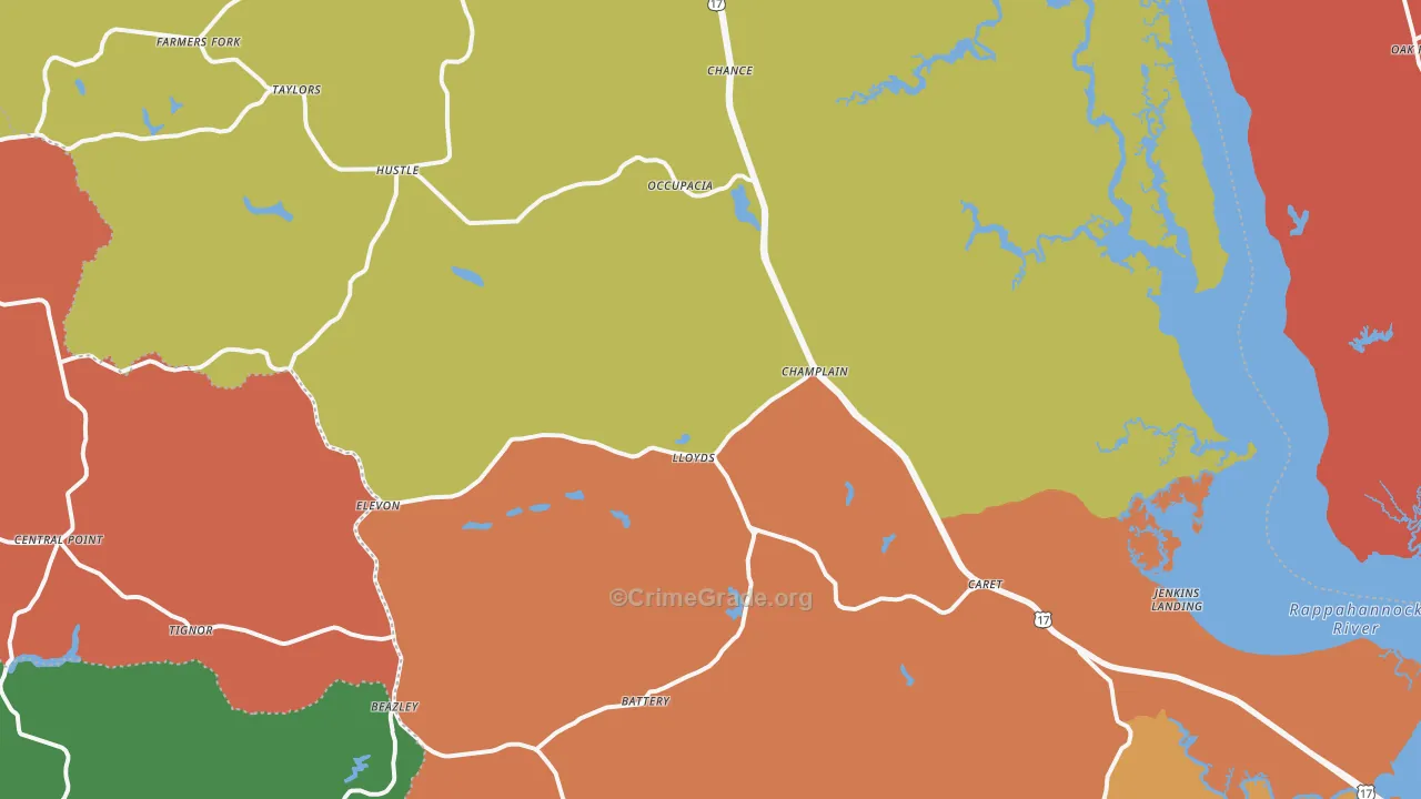 Caret, VA Map of Robbery Rates