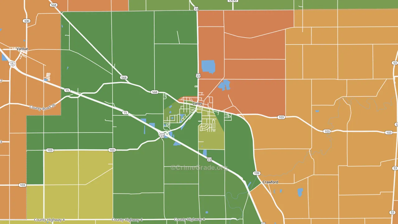 Carey, OH Map of Robbery Rates