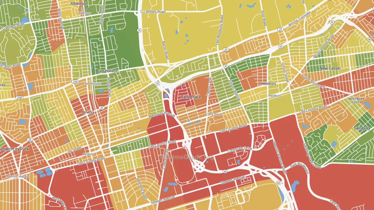 Carle Place, NY Map of Robbery Rates