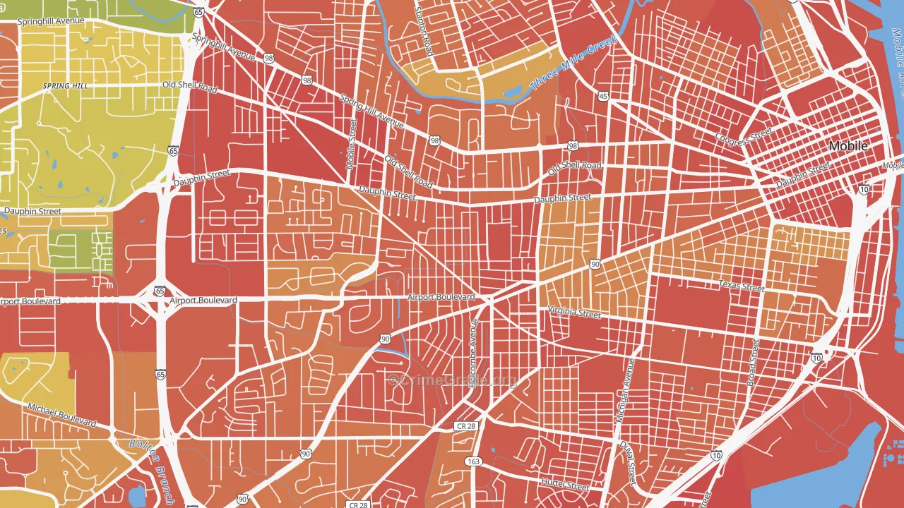 Carlen, Mobile, AL Map of Robbery Rates