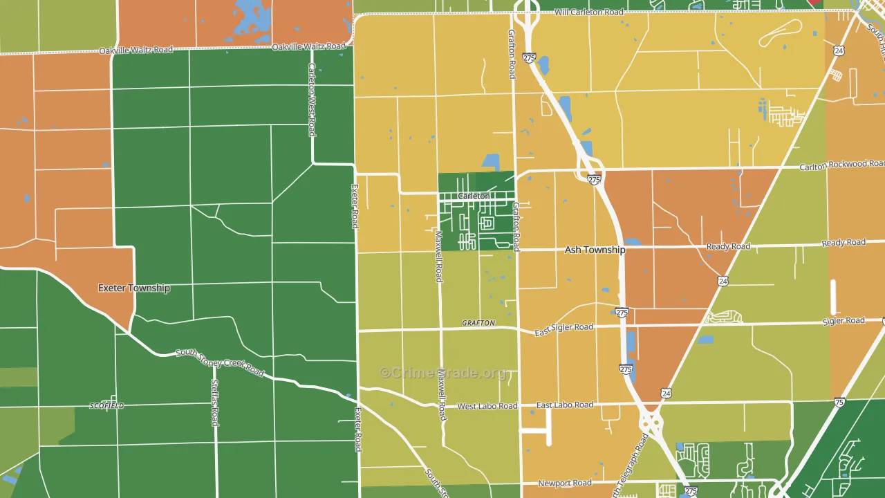Carleton, MI Map of Robbery Rates
