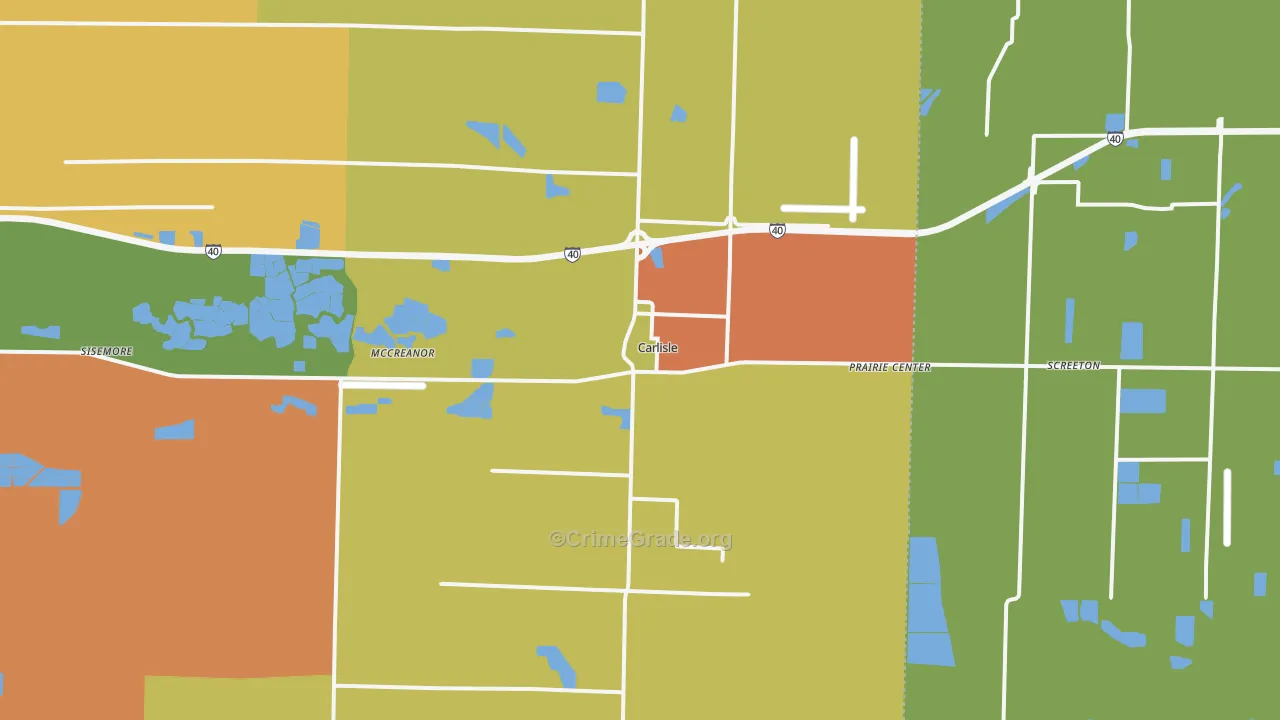 Carlisle, AR Map of Robbery Rates