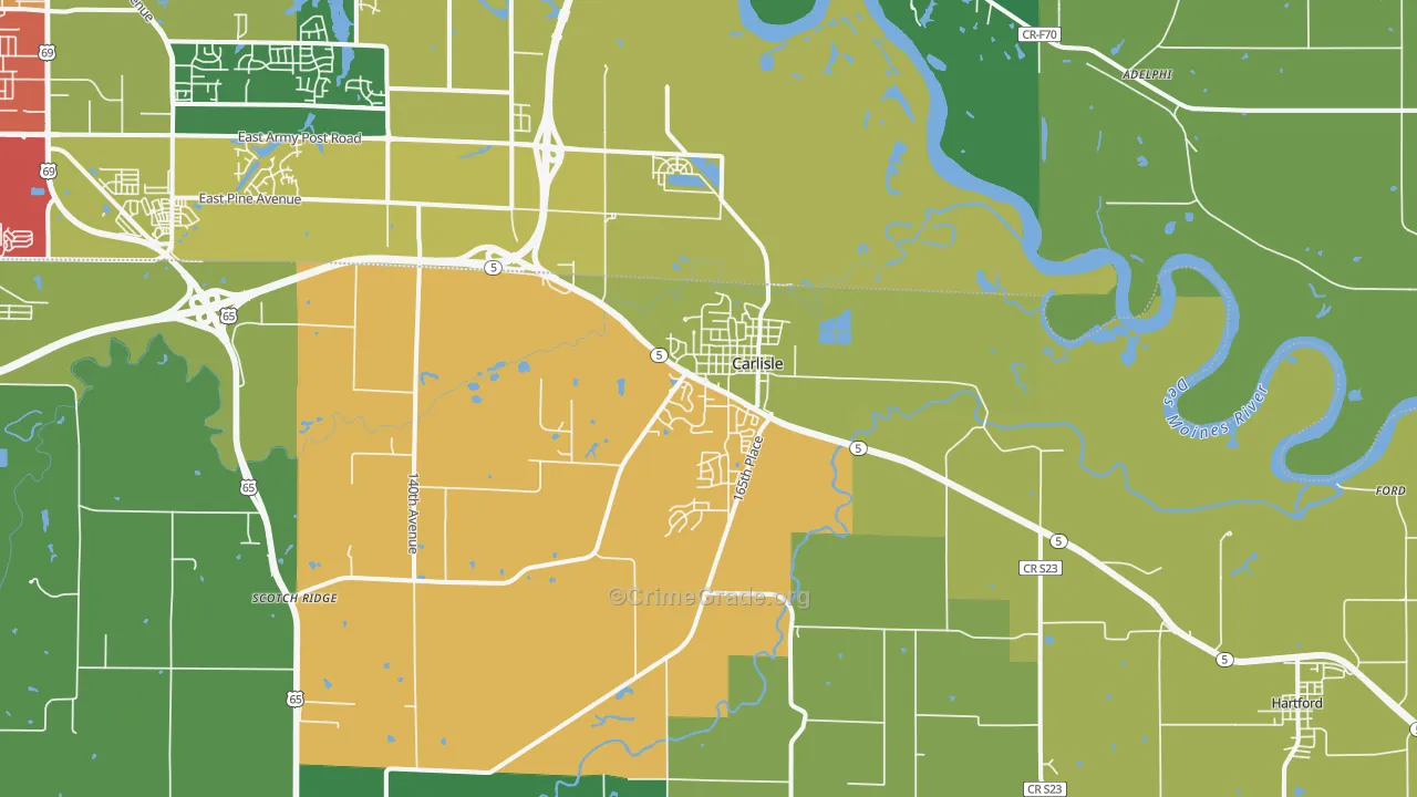 Carlisle, IA Map of Robbery Rates