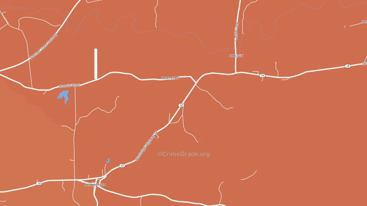 Carlisle, MS Map of Robbery Rates