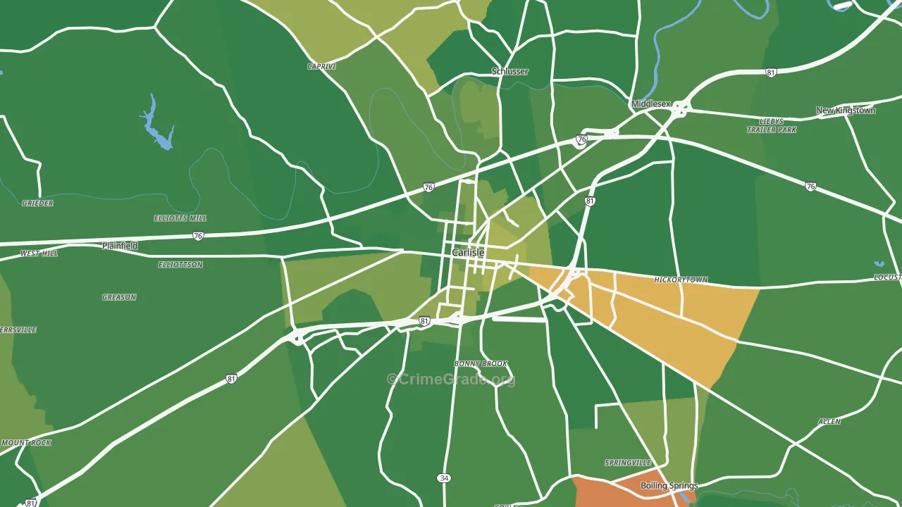 Carlisle, PA Map of Robbery Rates