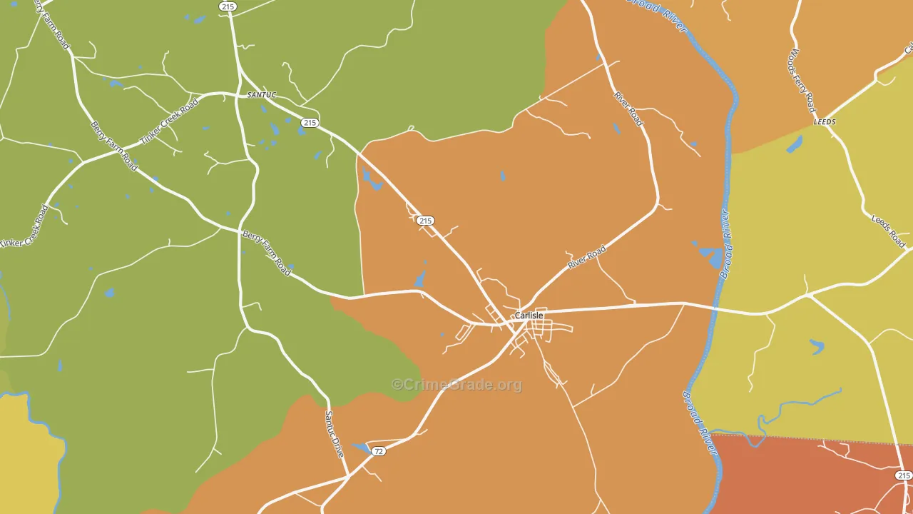 Carlisle, SC Map of Robbery Rates