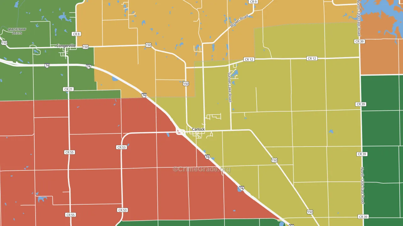Carlock, IL Map of Robbery Rates