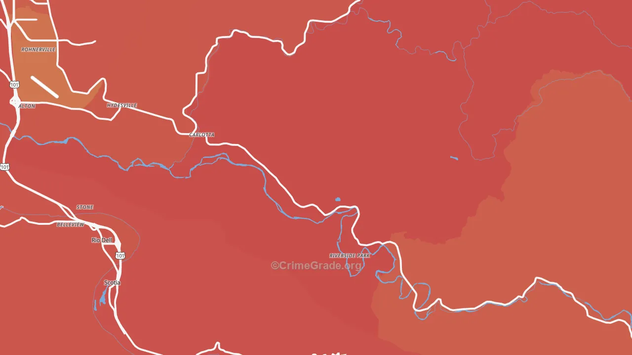 Carlotta, CA Map of Robbery Rates