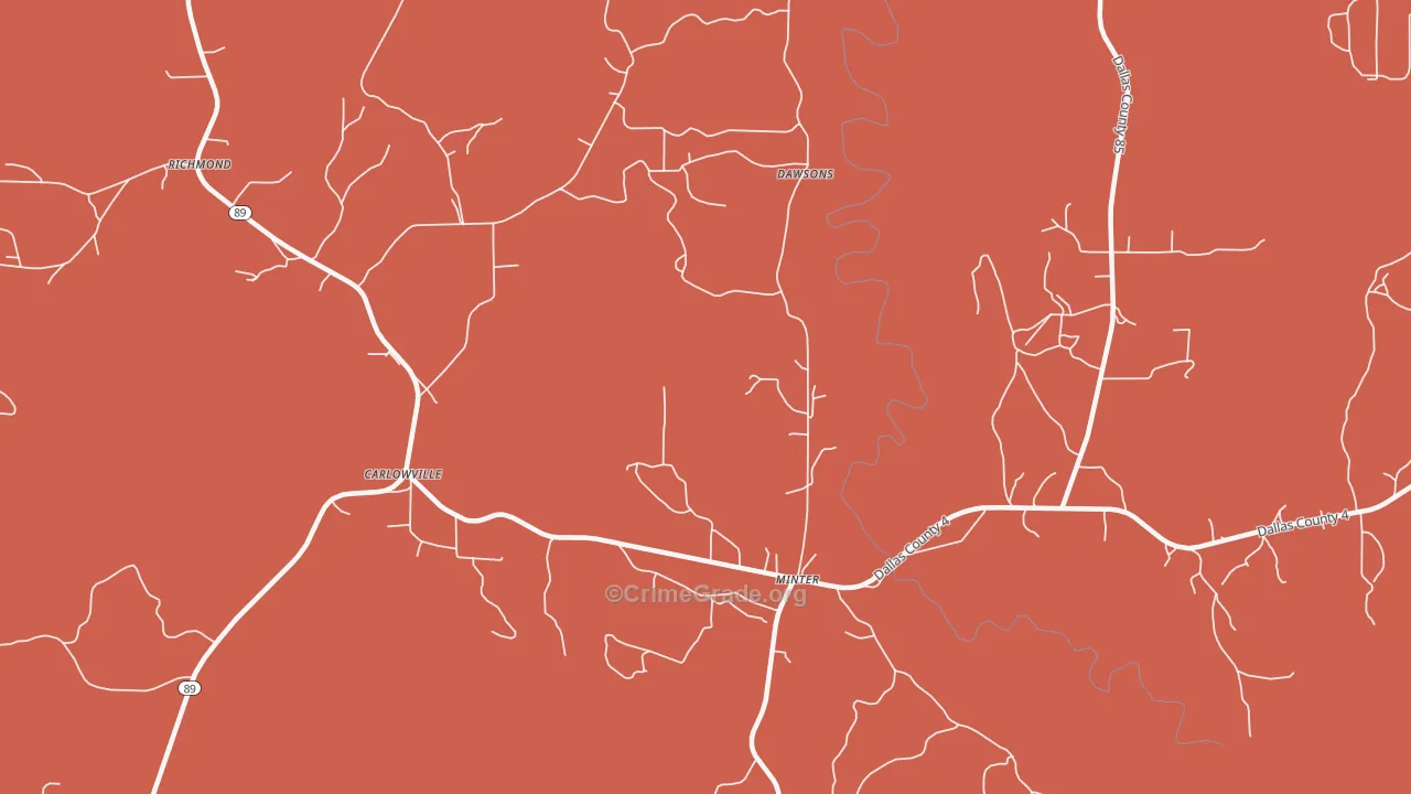 Carlowville, AL Map of Robbery Rates