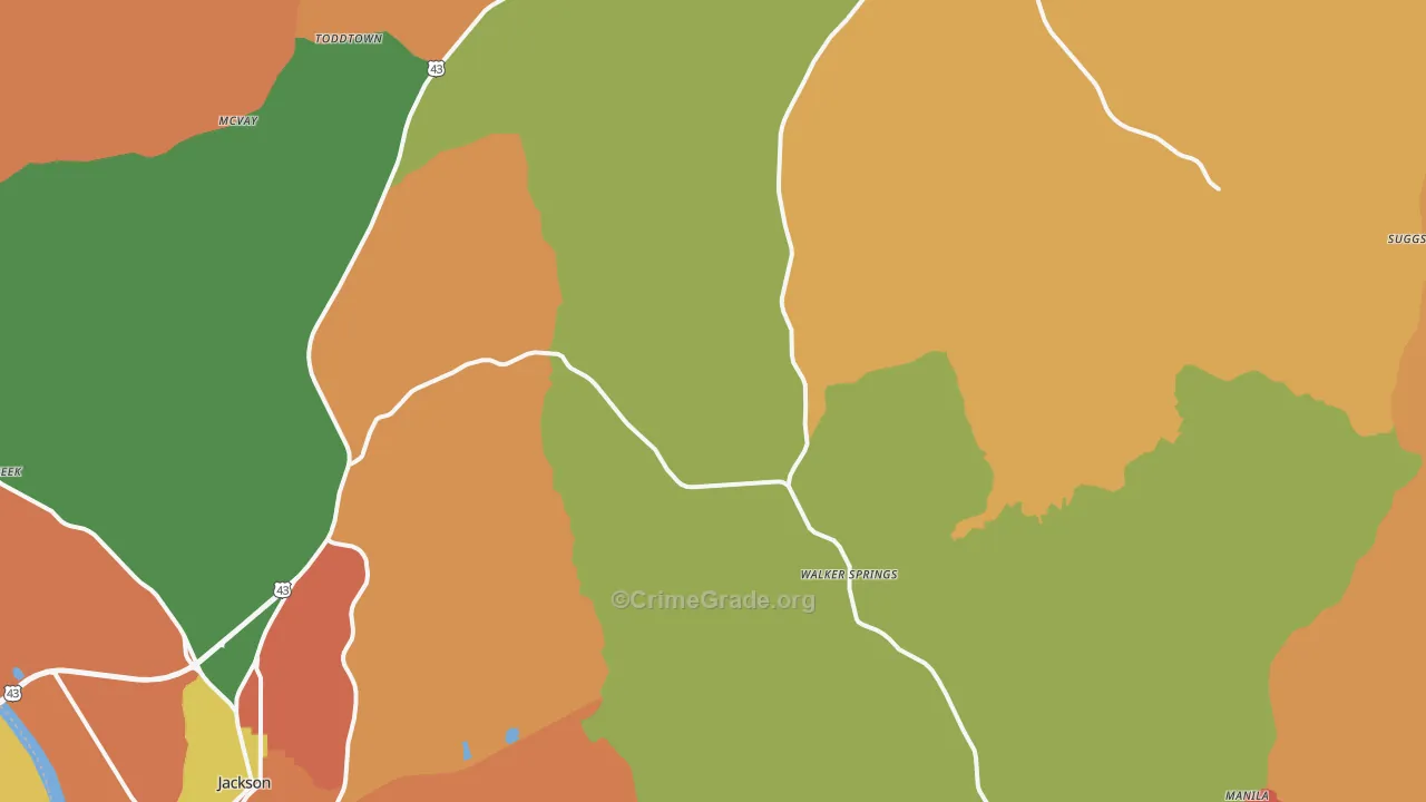 Carlton, AL Map of Robbery Rates