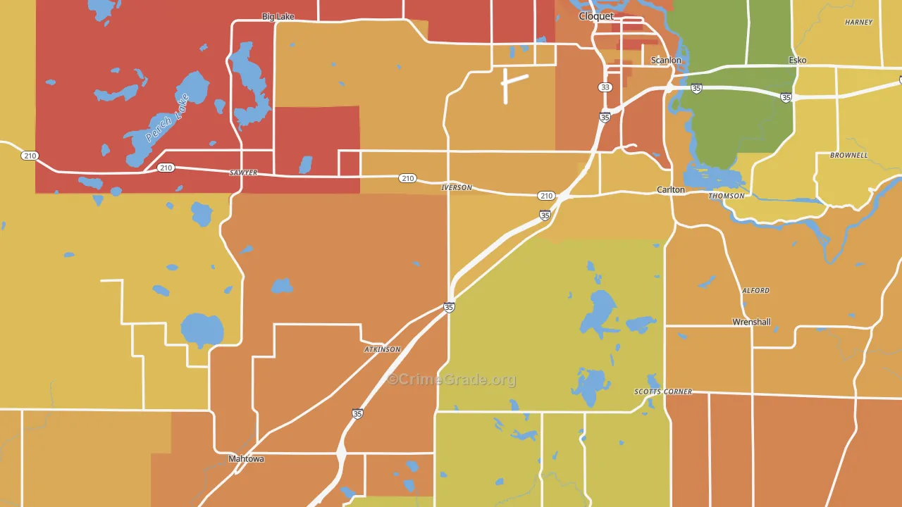 Carlton County, MN Map of Robbery Rates