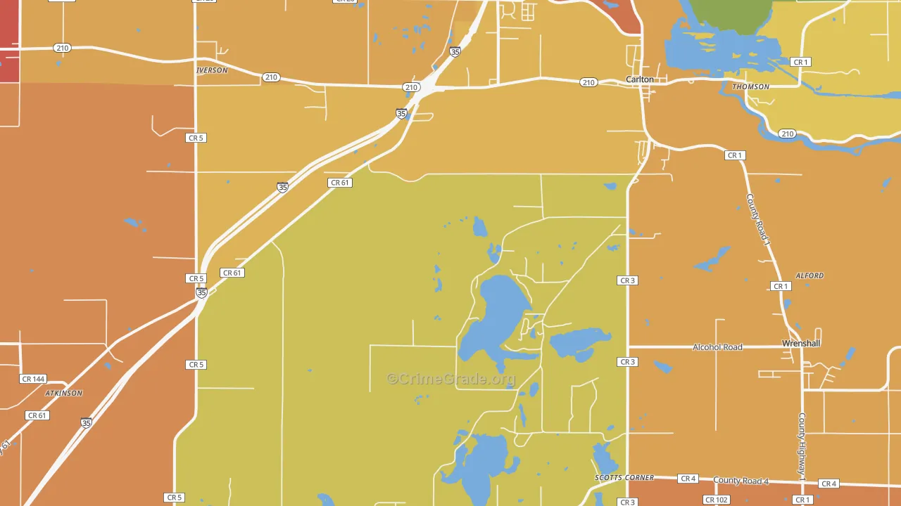 Carlton, MN Map of Robbery Rates