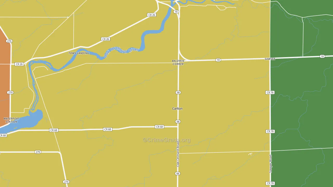 Carlton, NY Map of Robbery Rates