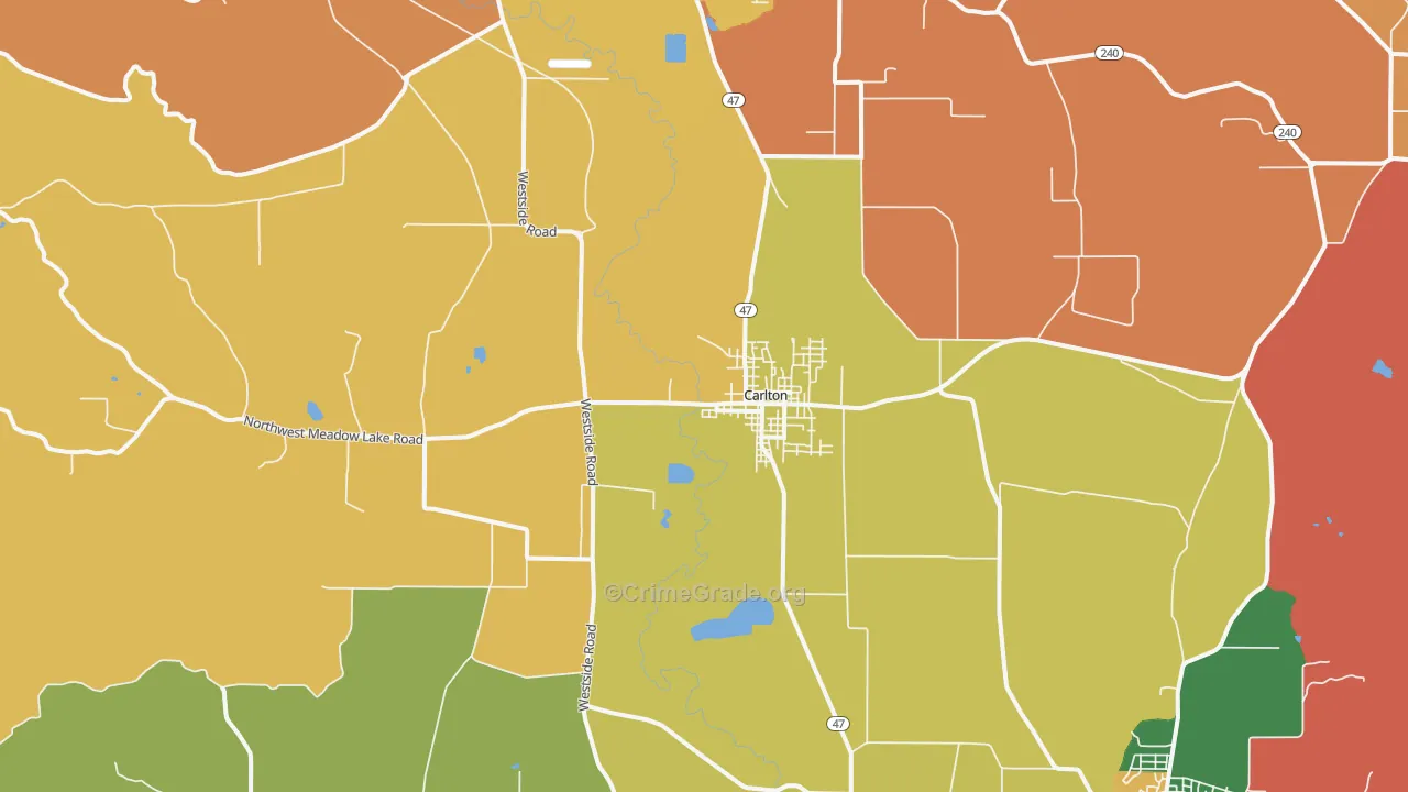 Carlton, OR Map of Robbery Rates