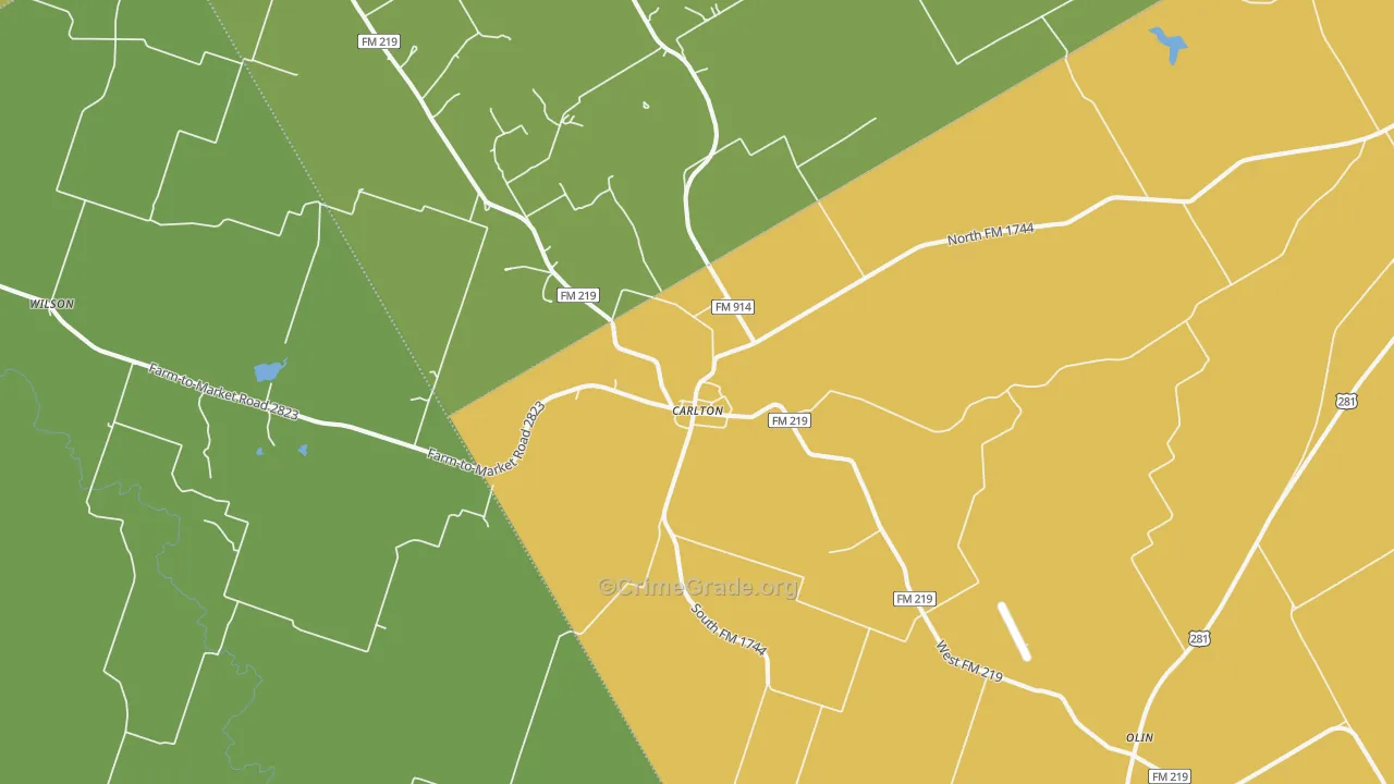 Carlton, TX Map of Robbery Rates