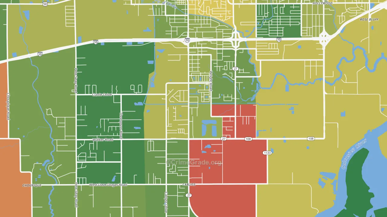 Carlyss, LA Map of Robbery Rates