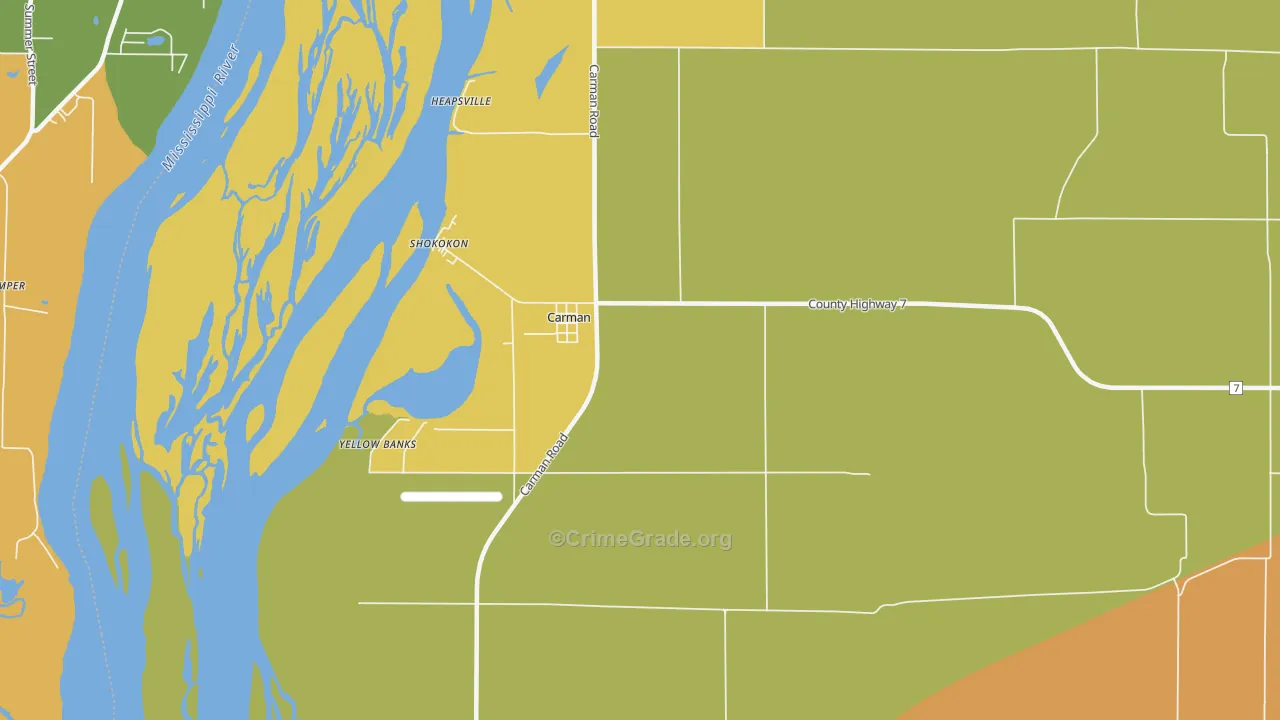 Carman, IL Map of Robbery Rates