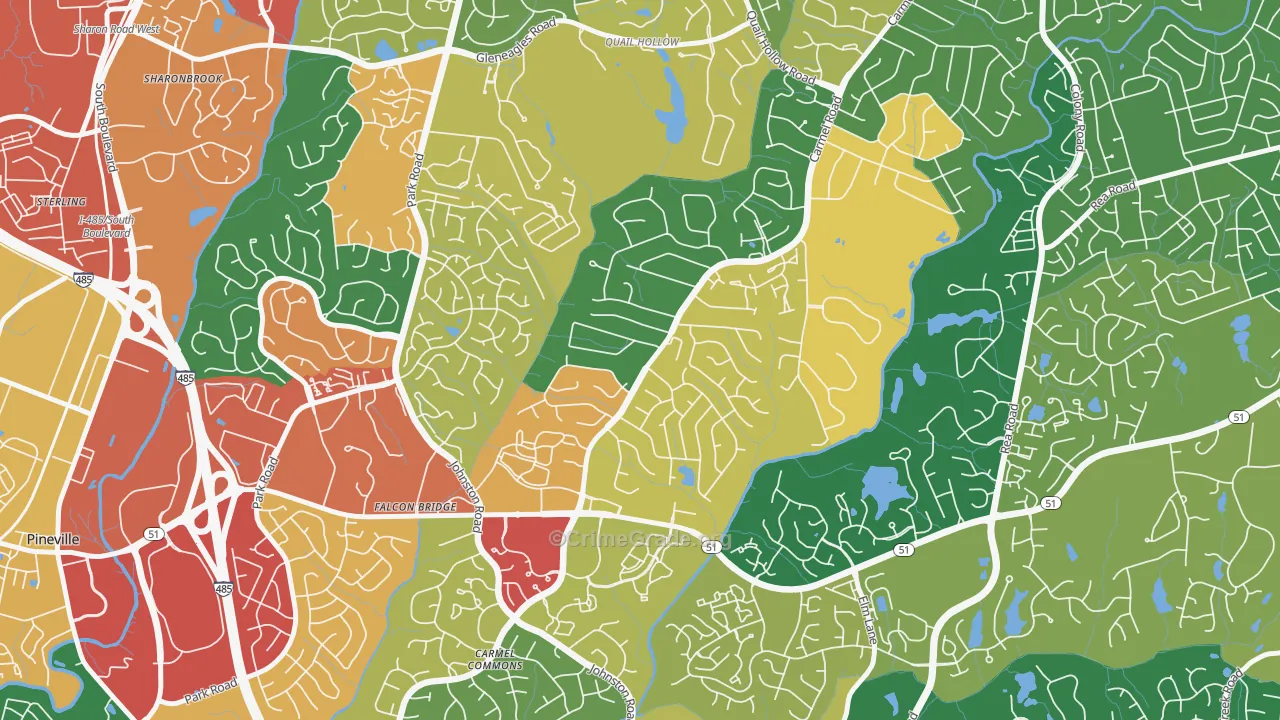 Carmel, Charlotte, NC Map of Robbery Rates