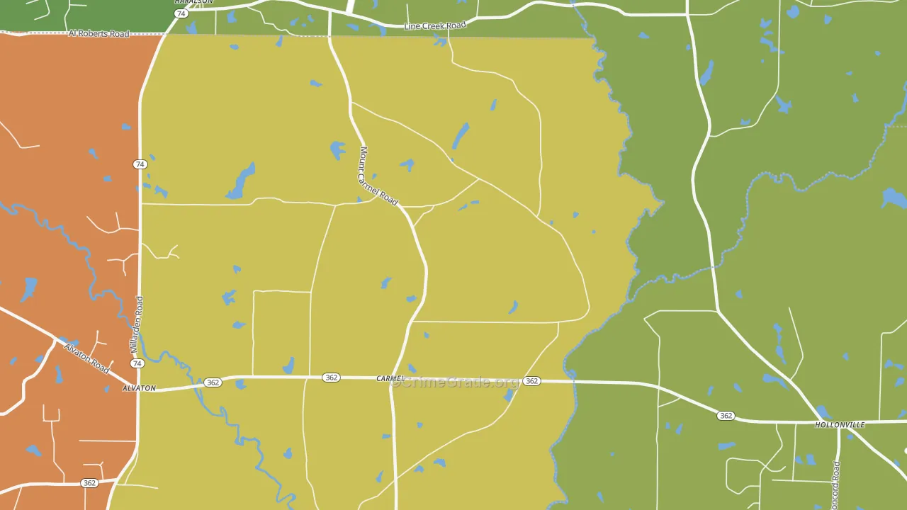 Carmel, GA Map of Robbery Rates
