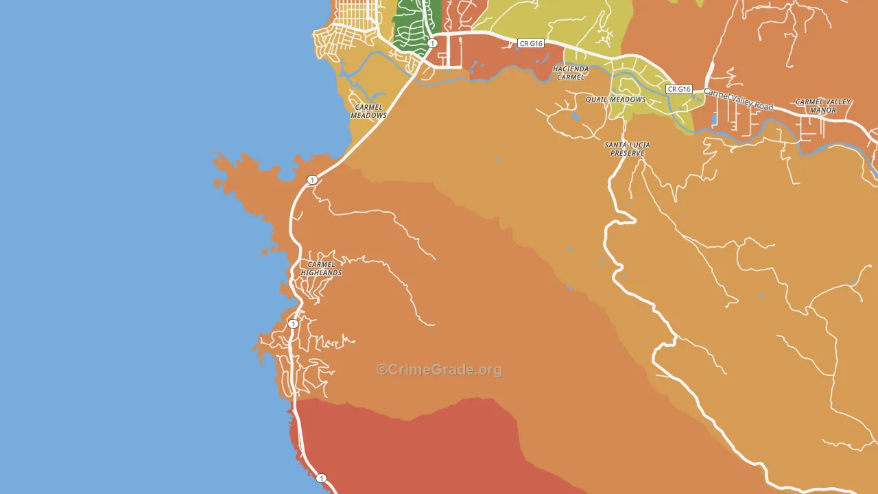 Carmel Highlands, CA Map of Robbery Rates