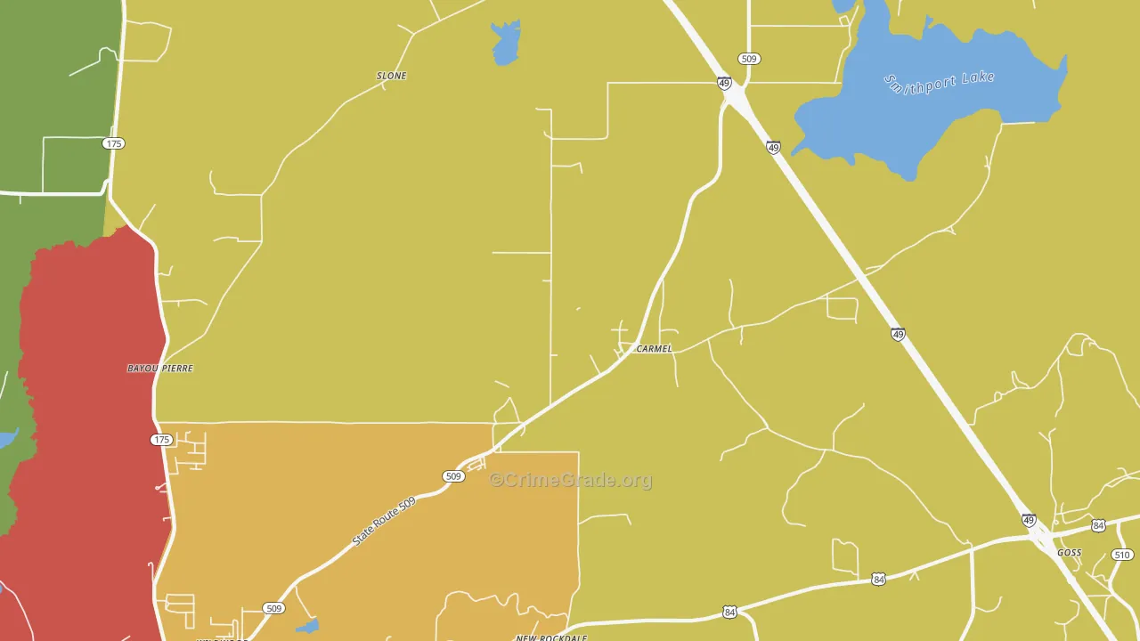 Carmel, LA Map of Robbery Rates