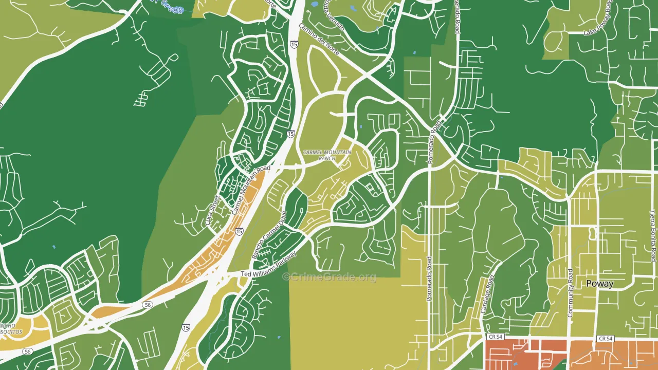 Carmel Mountain, San Diego, CA Map of Robbery Rates