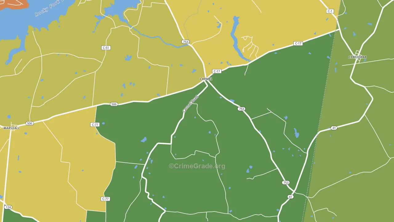 Carmel, OH Map of Robbery Rates
