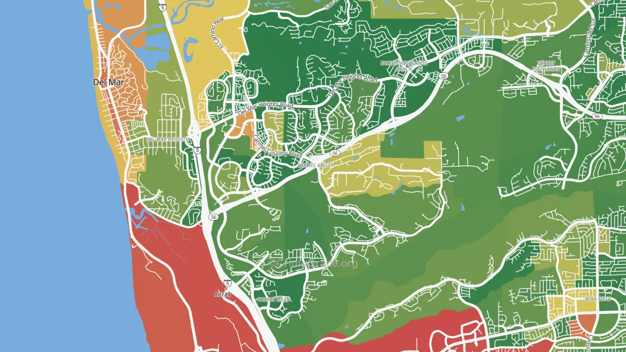Carmel Valley, San Diego, CA Map of Robbery Rates