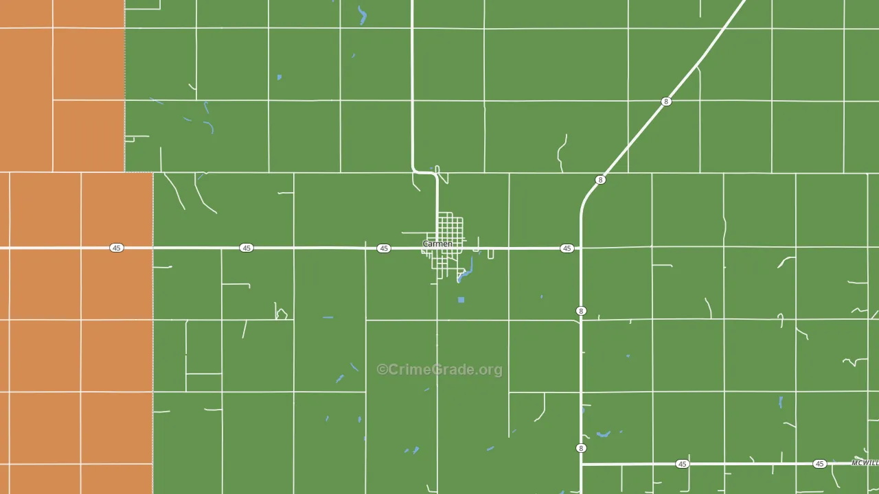 Carmen, OK Map of Robbery Rates