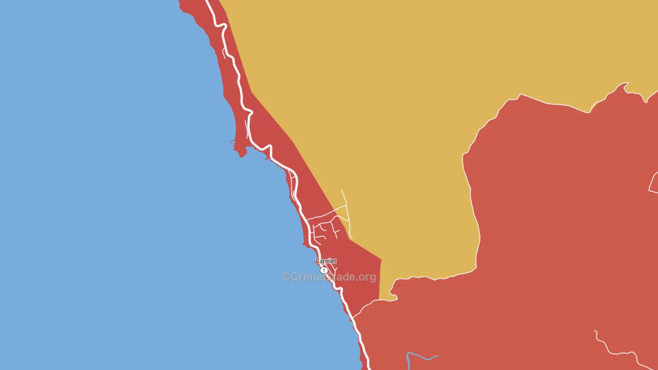 Carmet, CA Map of Robbery Rates