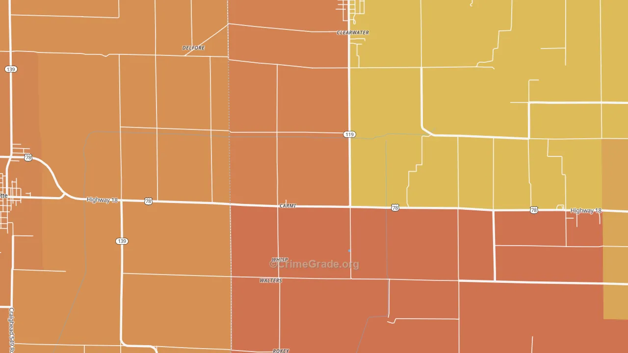 Carmi, AR Map of Robbery Rates