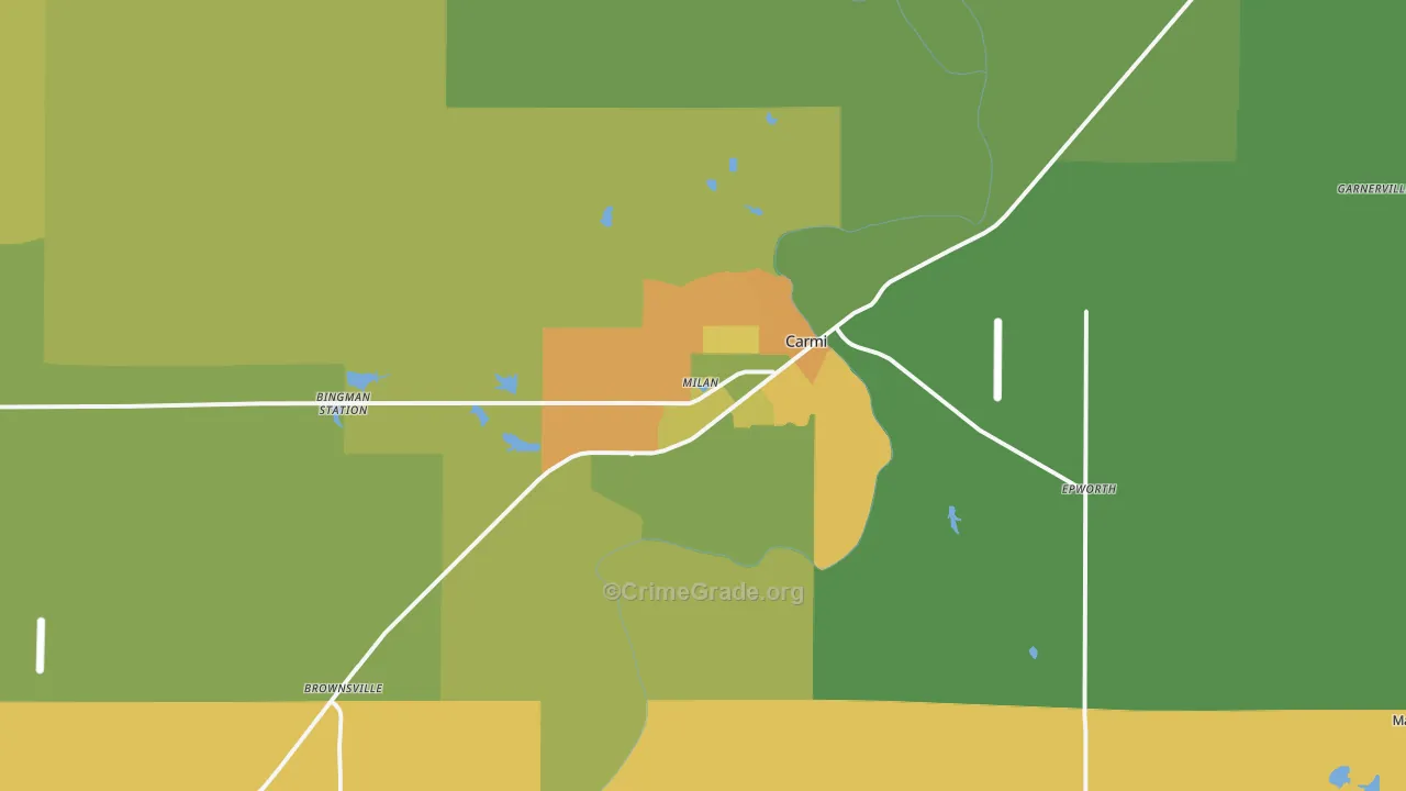 Carmi, IL Map of Robbery Rates