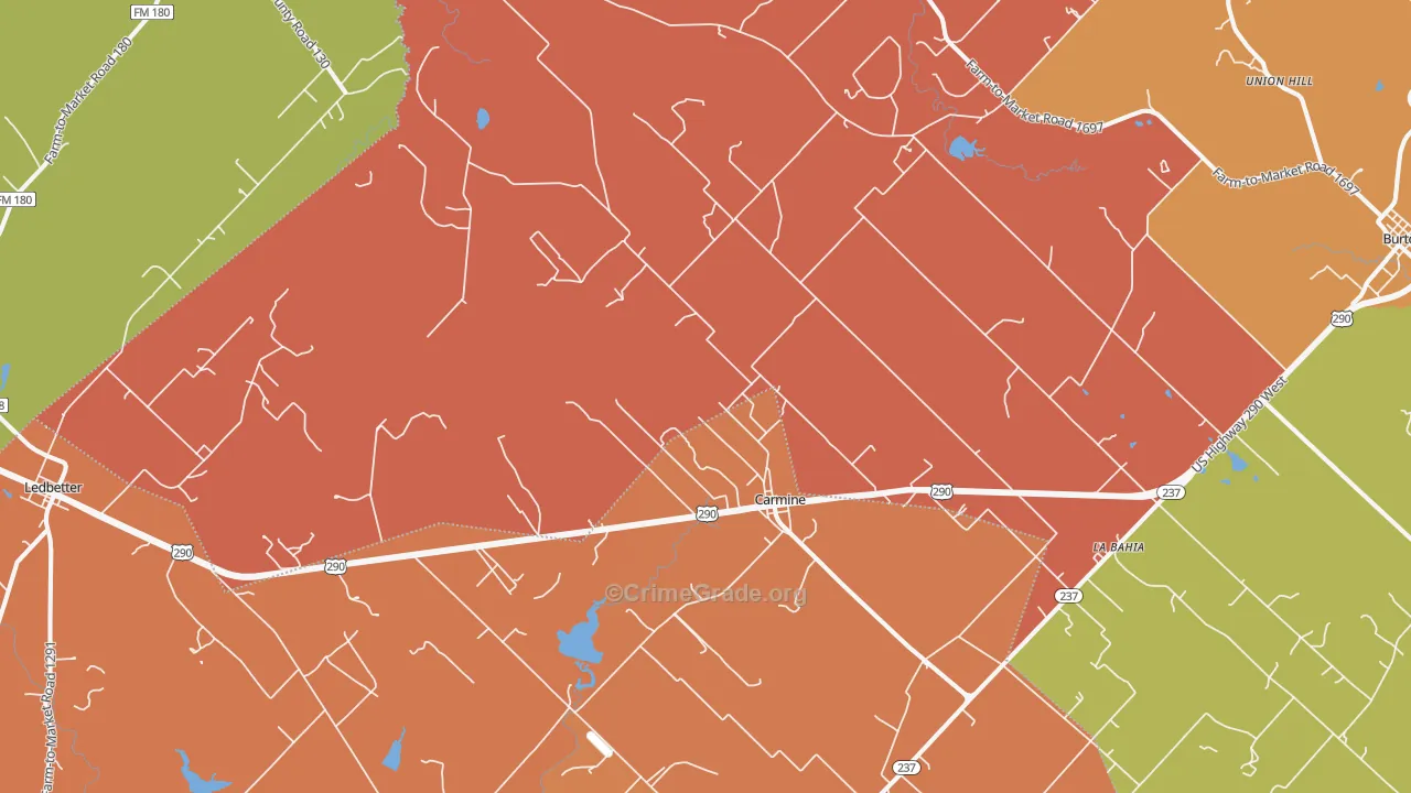 Carmine, TX Map of Robbery Rates